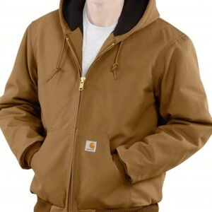 Carhartt Jacket Mens XL USA Brown Canvas Faded Full Zip Hoodie J131 Work